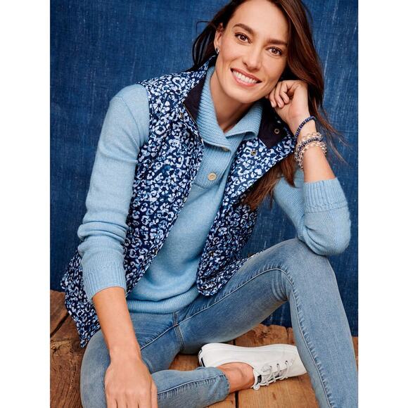 Talbot's Petite Quilted Vest Size MP Blue Animal Fleece Lined Classic Timeless - Picture 1 of 12